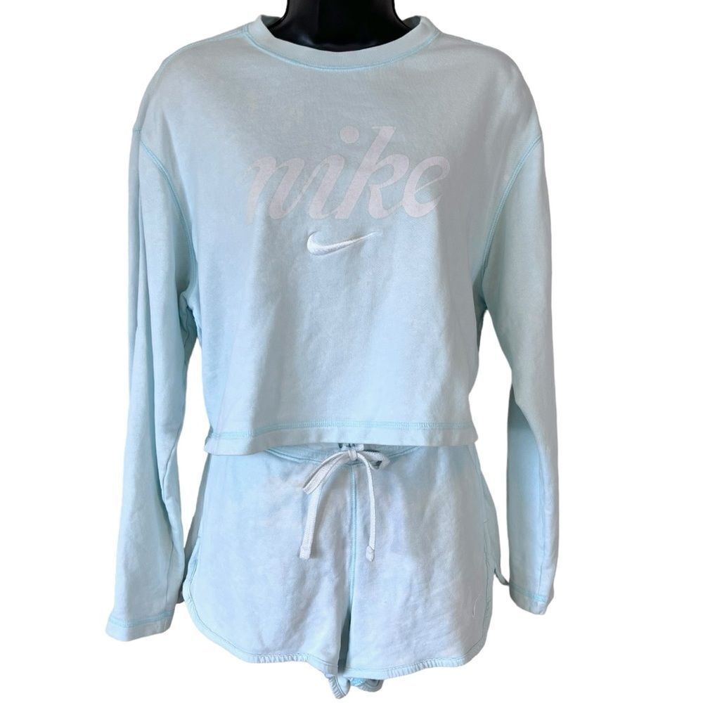 3PC Nike Aqua Blue Acid Washed Short Set